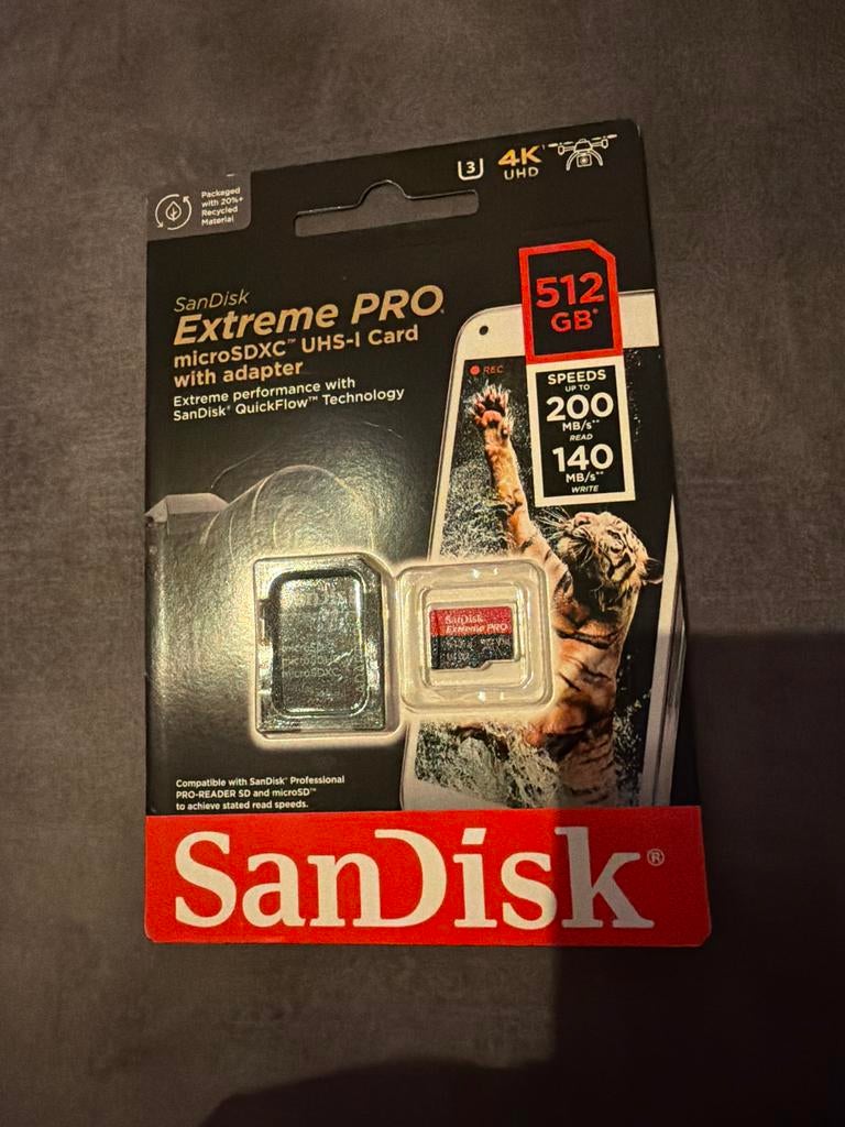 SanDisk Extreme Pro microSDXC 512GB UHS-I met adapter, Nieuw, Ophalen of Verzenden, Fotocamera, 512 GB