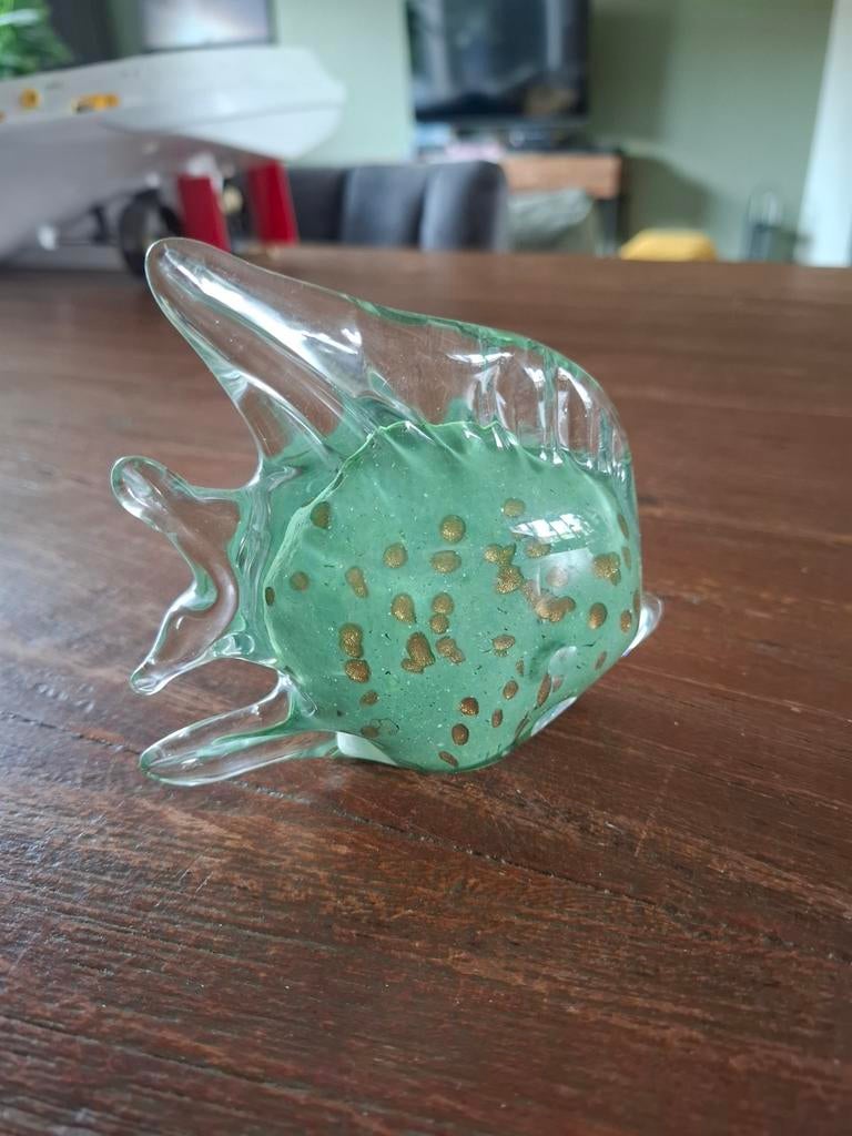Glazen visje groen met goudkleurige spikkels, Antiek en Kunst, Antiek | Glas en Kristal, Ophalen of Verzenden