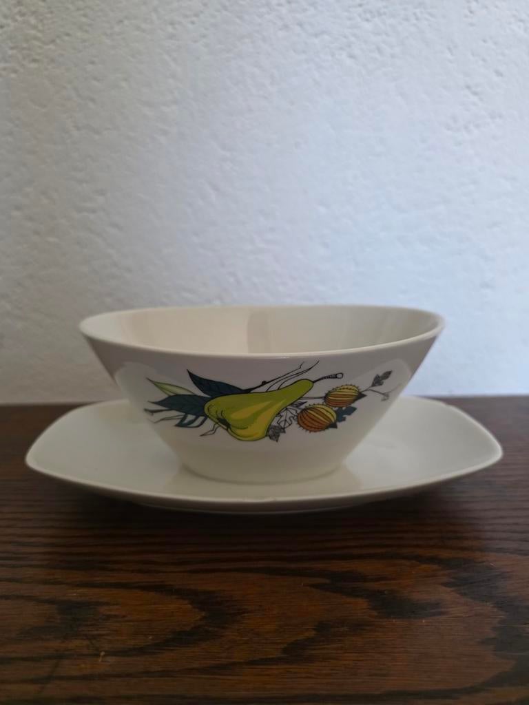 Villeroy & Boch kom met schotel - fruitdecor, Ophalen of Verzenden, Gebruikt