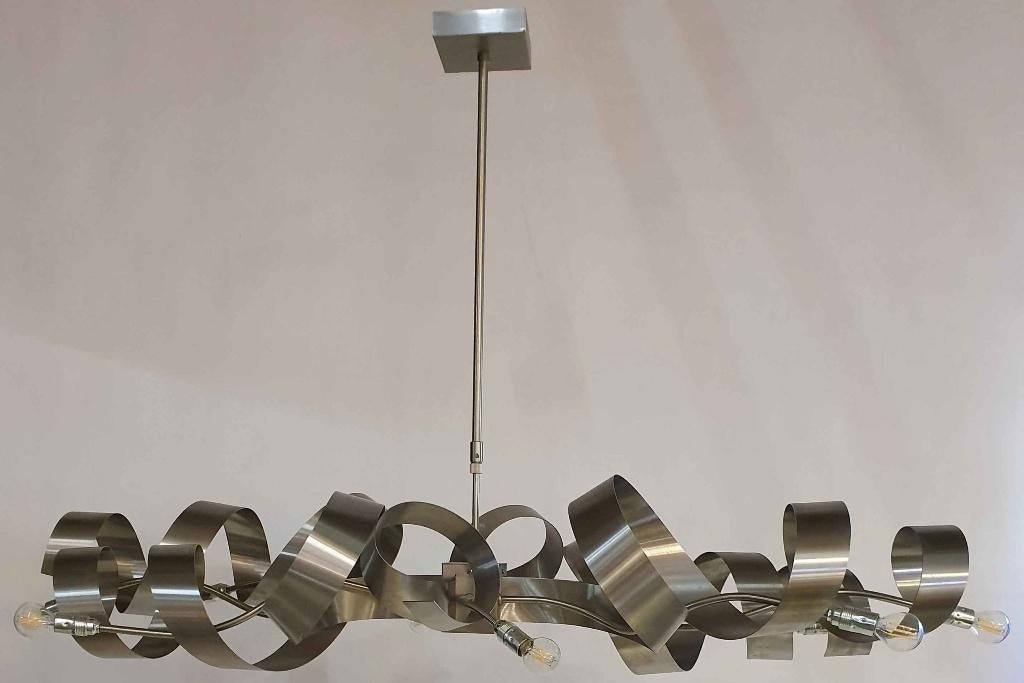 kroonluchter van RVS krullen, Ophalen, Gebruikt, Metaal, Modern