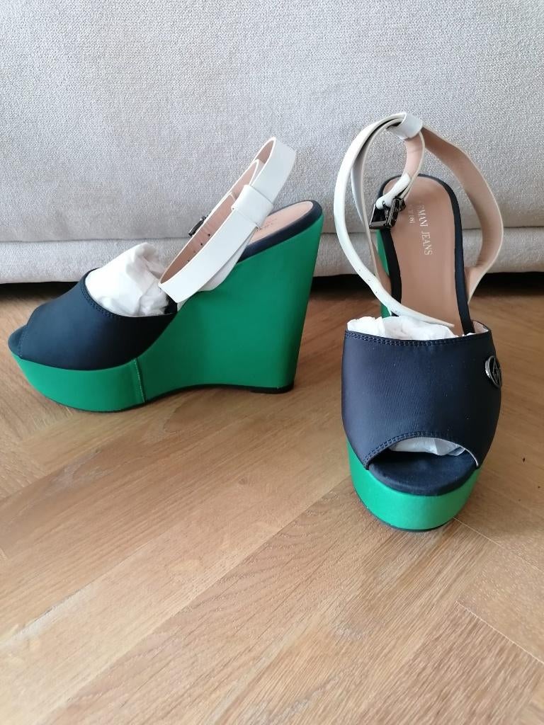 Armani Jeans sandalen, groen blauw, 38, nieuw, sleehak, Armani, Blauw, Nieuw, Sandalen of Muiltjes