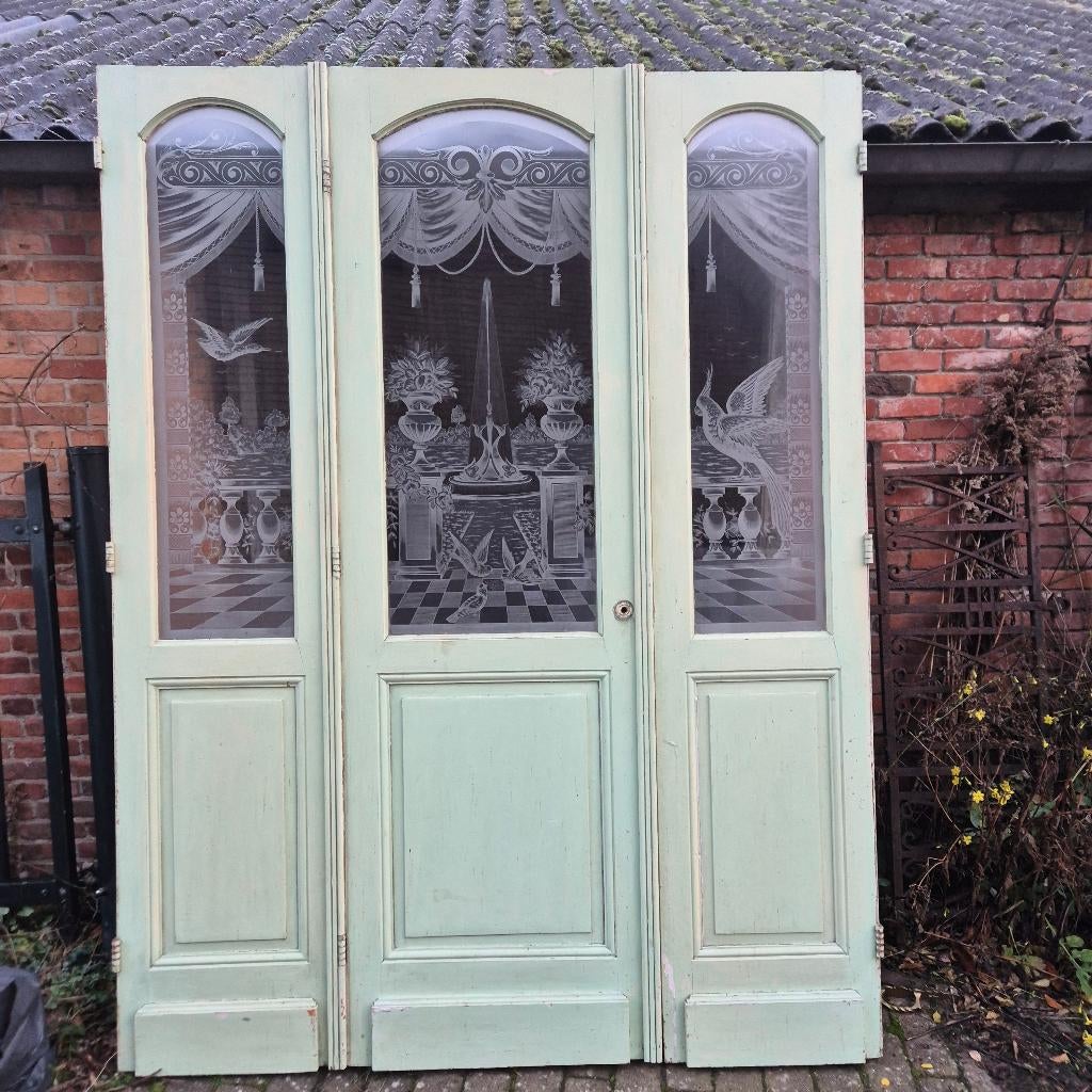 222hx170br Driedelige deur met prachtig geetst glas, Ophalen