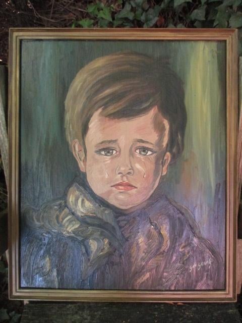 Schilderij, jongen met traan, olieverf geschilderd, Ophalen of Verzenden