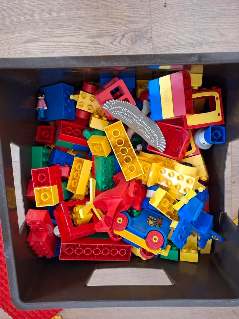 Grote bak Duplo met poppetjes, dieren, trein en spoor, Kinderen en Baby's, Speelgoed | Duplo en Lego, Gebruikt, Ophalen of Verzenden