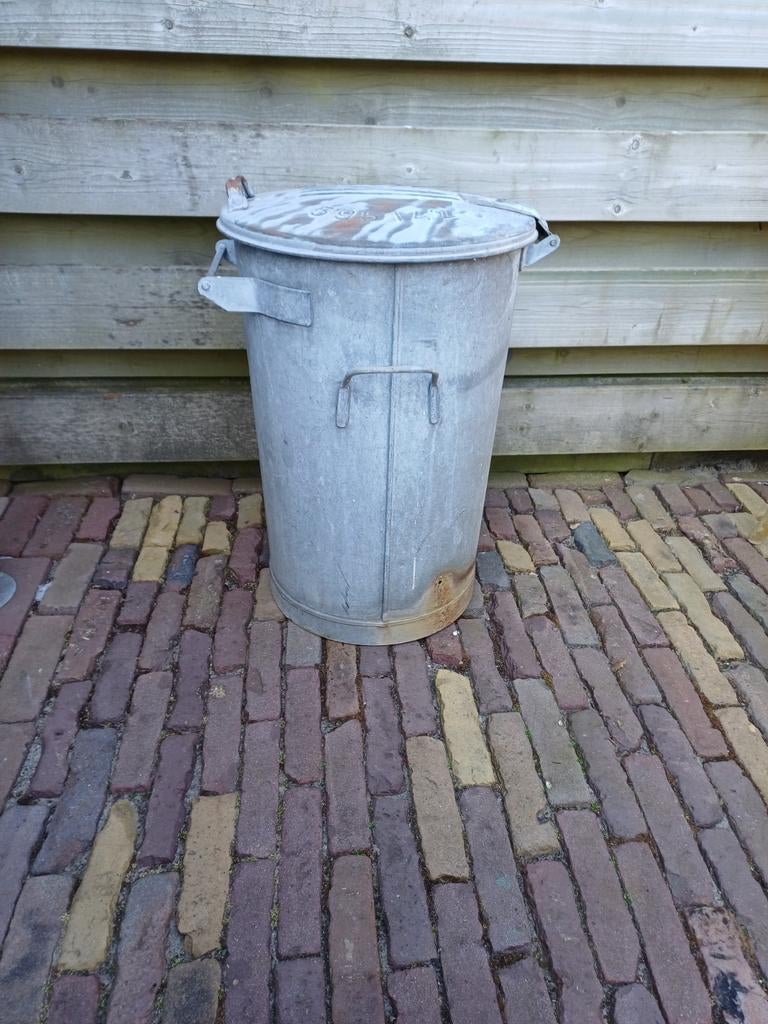Zinken vuilnisbak, Huis en Inrichting, Woonaccessoires | Prullenbakken, Ophalen, Gebruikt, 40 liter of meer, Metaal