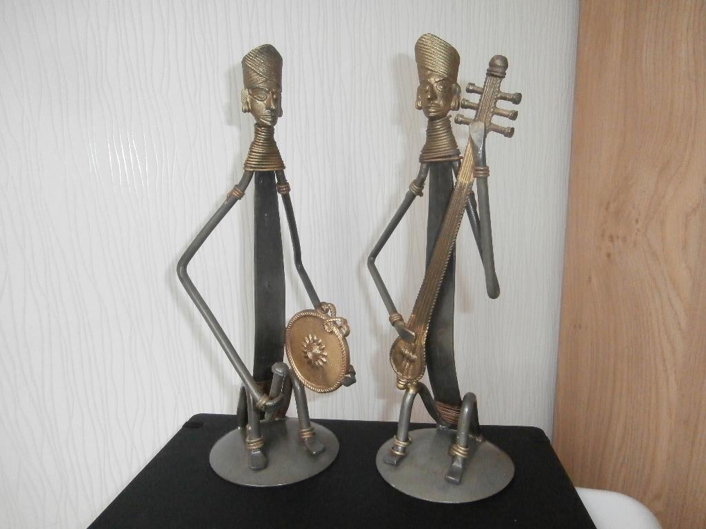 2 Beelden Brons en Metaal Afrika, Verzamelen, Ophalen of Verzenden, Zo goed als nieuw, Mens