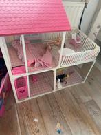 Groot Roze Poppenhuis met Meubels en Poppen, Ophalen of Verzenden, Gebruikt, Poppenhuis