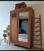 Vintage/Art deco eiken kast, jaren '20 -'30 kledingkast, Ophalen of Verzenden, Gebruikt, 50 tot 75 cm, 200 cm of meer