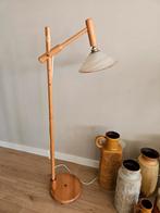 Deense vintage hengellamp van grenenhout glas retro, Huis en Inrichting, Lampen | Vloerlampen, Ophalen, Zo goed als nieuw, Glas