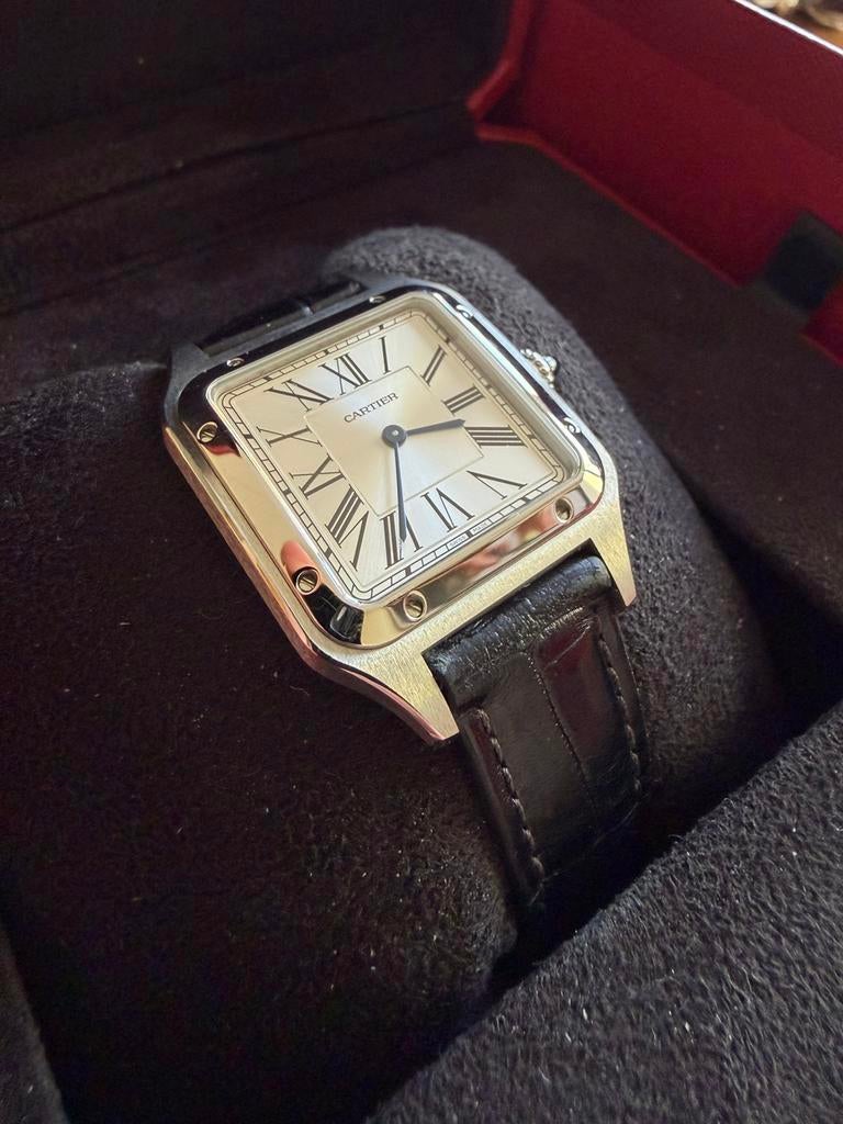 Cartier Santos Dumont Large WSSA0022, Sieraden, Tassen en Uiterlijk, Horloges | Heren, Leer, Staal, Polshorloge, Zo goed als nieuw