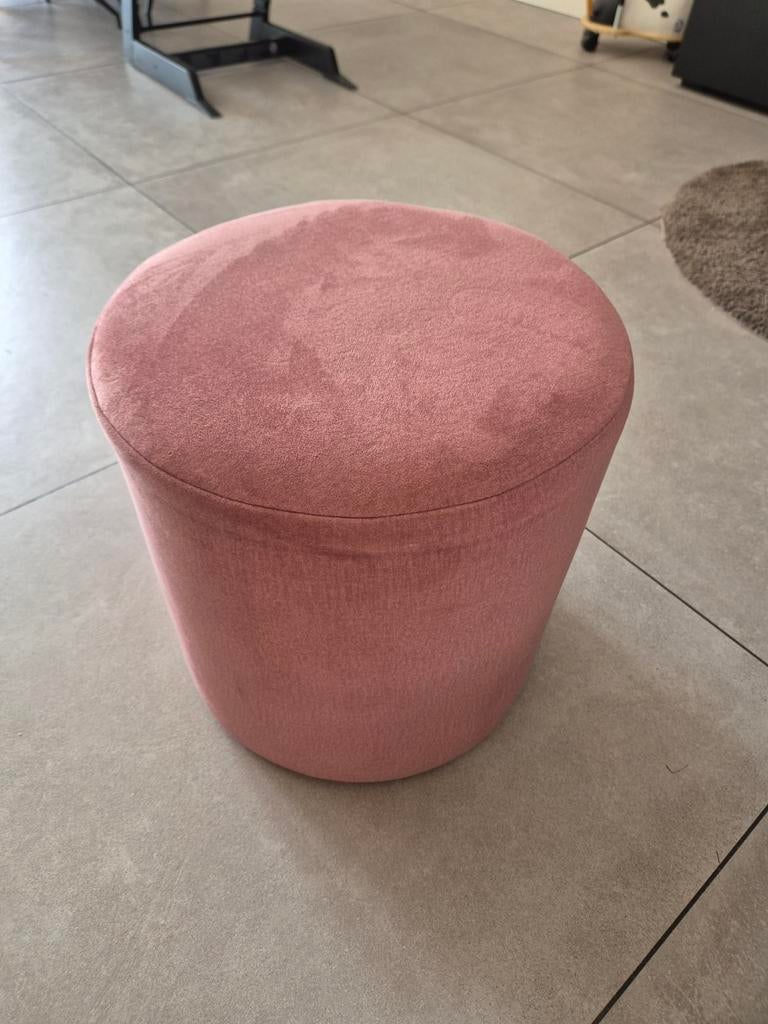 Poef velours oud roze, Ophalen, Minder dan 50 cm, Rond, Minder dan 50 cm