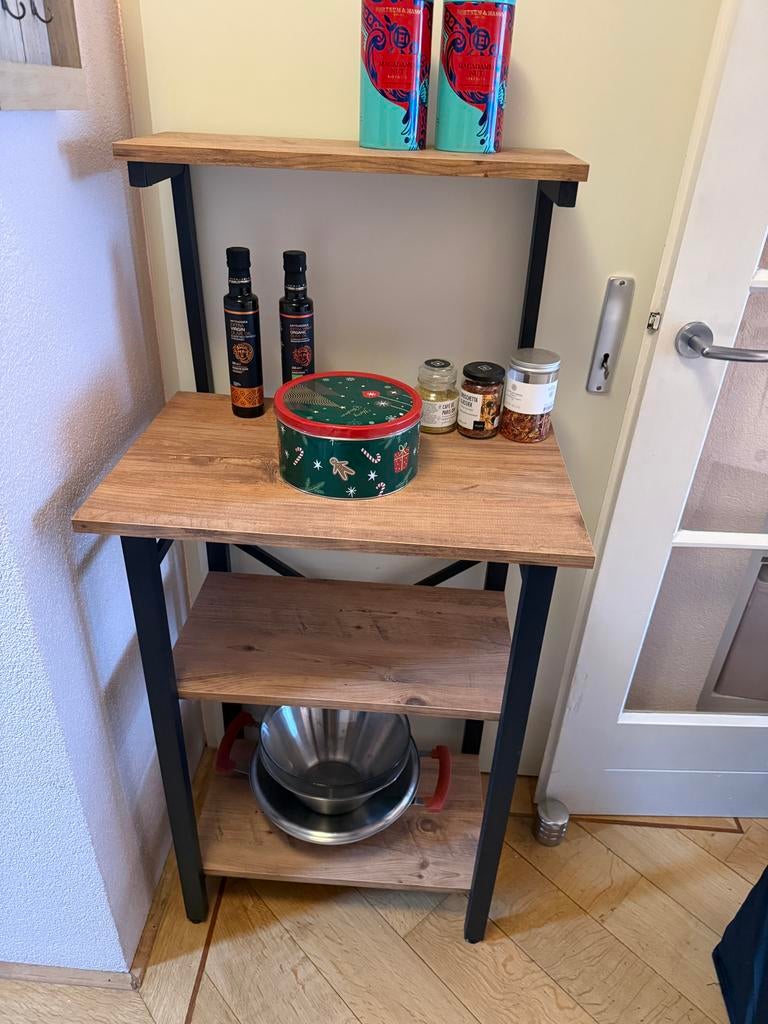 Houten Stellingkast met Metalen Frame Keukenrekje, Ophalen, Zo goed als nieuw