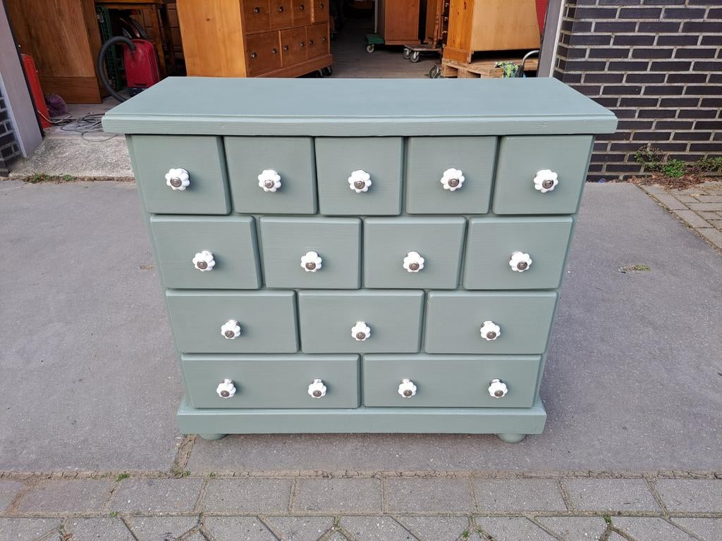 Groene grenen ladekast refurbished ambleside 14 lades, Ophalen, RoDeKo Volendam, R.kooij65@gmail.com, Gebruikt