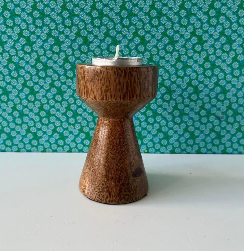 Vintage houten kandelaar, Gebruikt, Bruin, Ophalen of Verzenden, Nvt