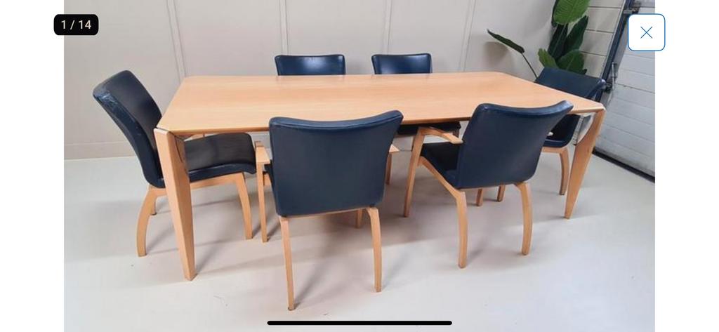 Prachtige leolux tafel met 6 stoelen ( ook leolux), 200 cm of meer, Zo goed als nieuw, Rechthoekig, 50 tot 100 cm