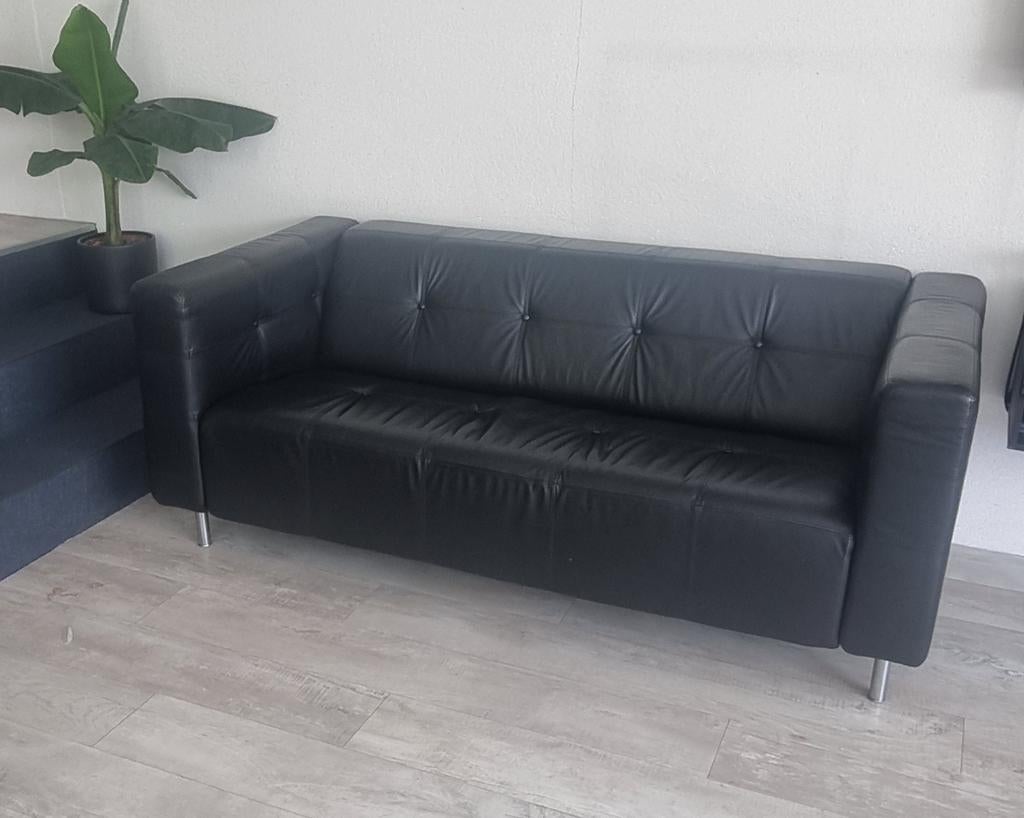 Black leather sofa, Ophalen, Zo goed als nieuw, Leer, 3 person