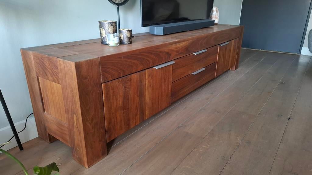 Dressoir massief Notenhout, Ophalen, Gebruikt, 200 cm of meer, Modern