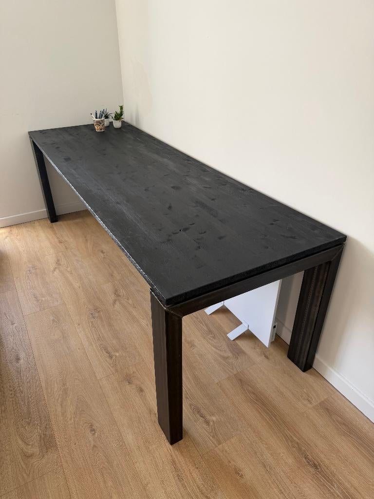 Eettafel massief beuken 240x80cm zwart stalen poten, Ophalen, Overige materialen, 200 cm of meer, 50 tot 100 cm