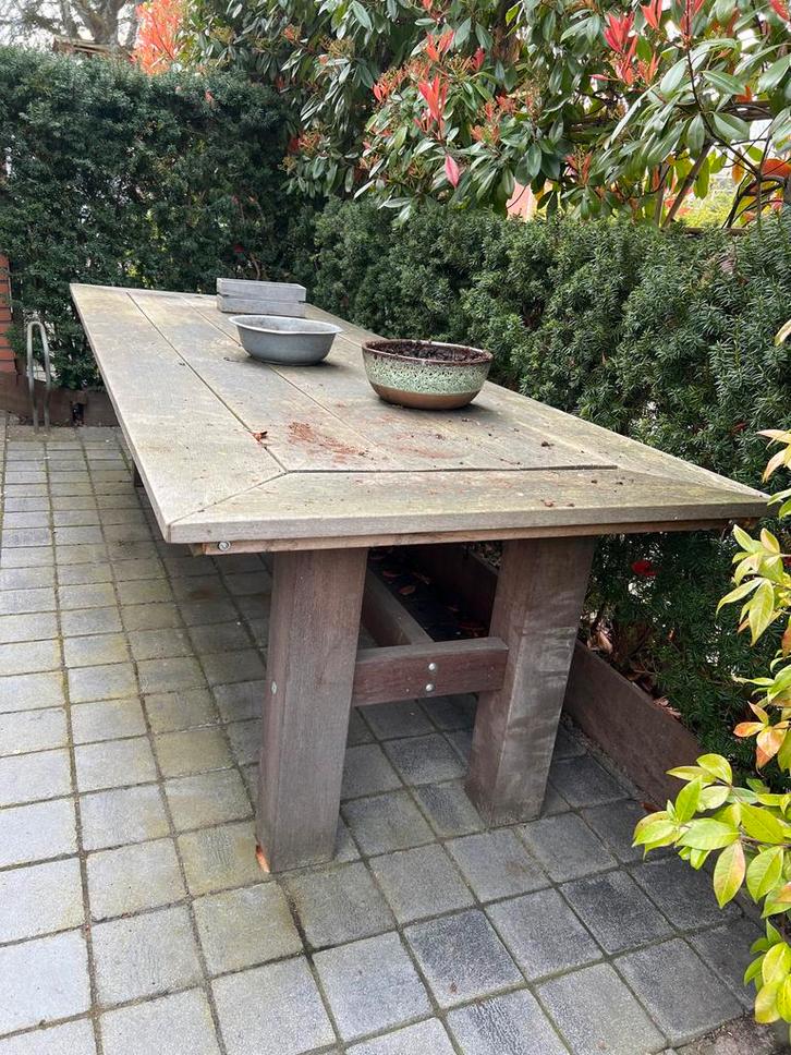Hardhouten tuintafel 260x96x74cm bxdxh, Tuin en Terras, Tuintafels, Gebruikt, Rechthoekig, Hout, Ophalen