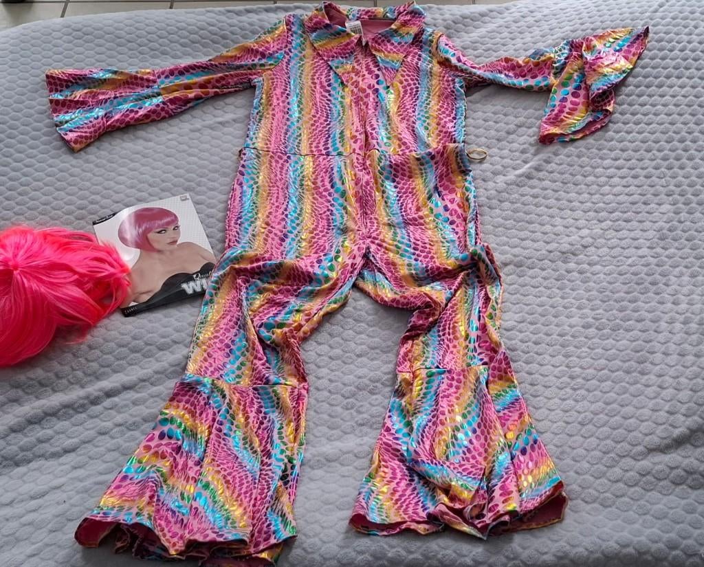 Luxe Disco Jaren 70 Roze Regenboog Carnavalskostuum vrouwen, Carnaval, Maat 42/44 (L), Ophalen of Verzenden, Kleding