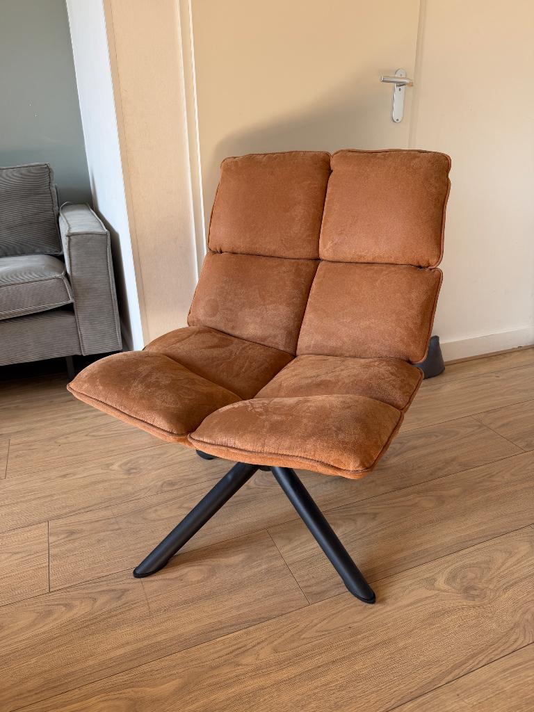 Cognac draaifauteuil, Ophalen, Gebruikt, 75 tot 100 cm, Stof