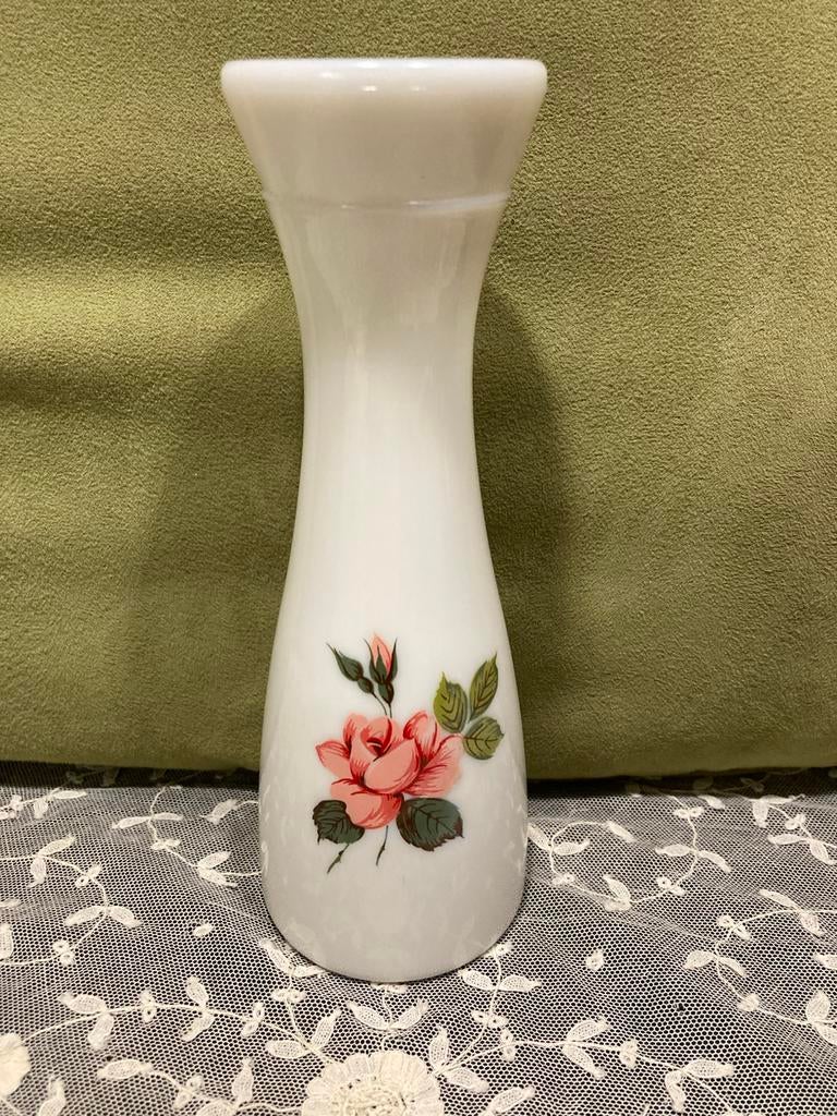 Vintage melkglazen vaasje (150224), Ophalen of Verzenden, Overige kleuren, Glas, Minder dan 50 cm