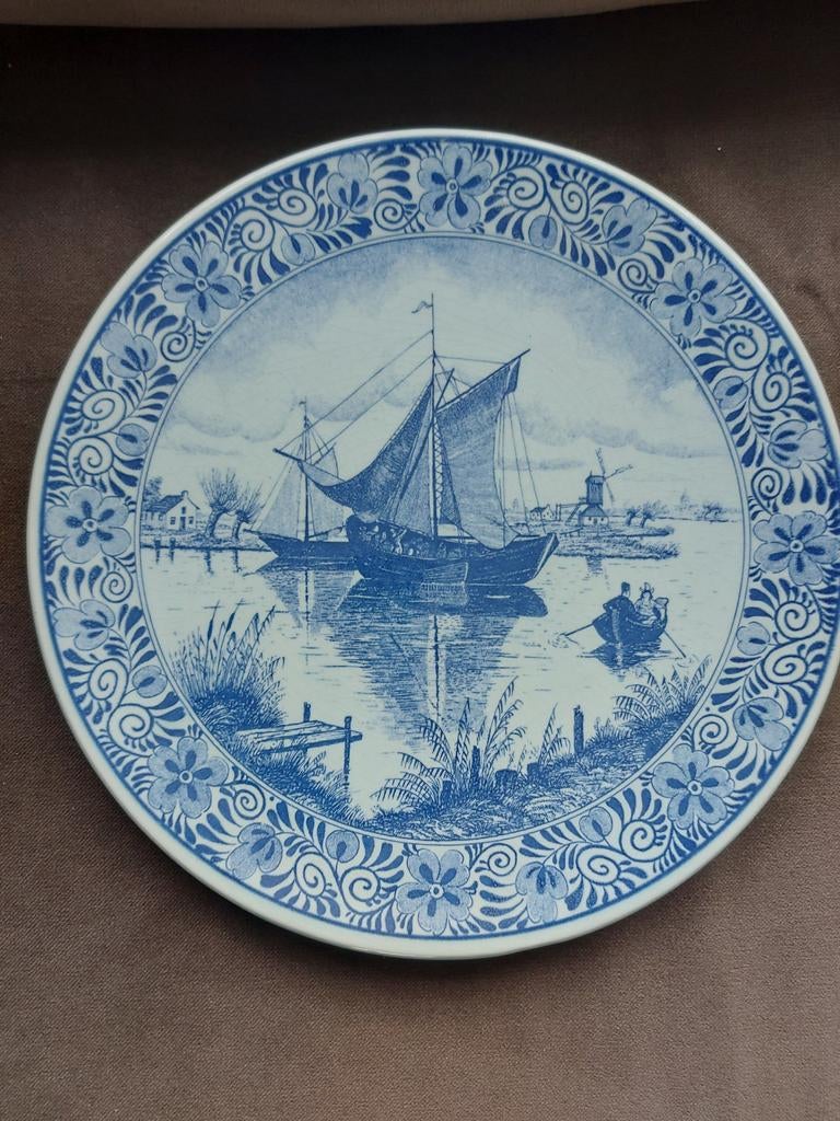 Scheepje delfts blauw bord 29cm, Ophalen of Verzenden