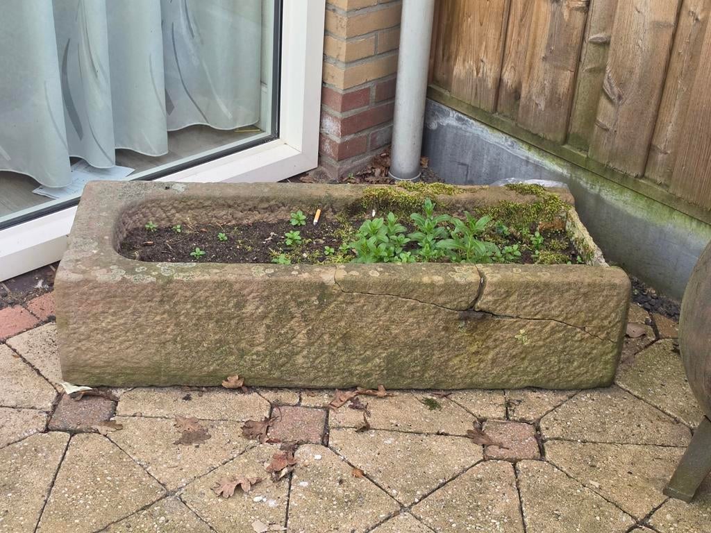 Bentheimer zandsteen bloembak en losse delen, Tuin en Terras, Bloembakken en Plantenbakken, Gebruikt, Steen, Tuin, Minder dan 30 cm
