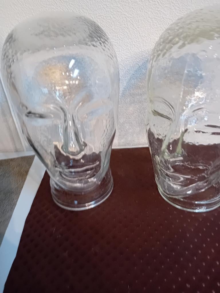 LOT 2 glazen hoofden, Antiek en Kunst, Antiek | Glas en Kristal, Ophalen of Verzenden