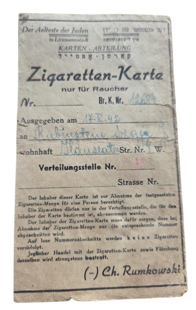 cigarette card from the Litzmannstadt ghetto., Verzamelen, Militaria | Tweede Wereldoorlog, Ophalen of Verzenden, Foto of Poster