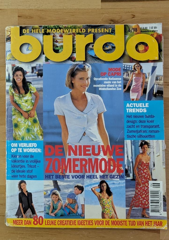 Burda nr 6 juni 1998 mannen, badpak, tas, Italië, Hobby en Vrije tijd, Kledingpatronen, Ophalen of Verzenden, Gebruikt, Vrouw