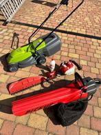 Grasmaaier met benzine heggenschaar en bladblazer, Tuin en Terras, Ophalen, Cirkelmaaier, Gebruikt, Elektrische grasmaaier