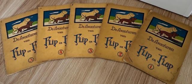 Uniek - De avonturen van Flip en Flap uit 1925, deel 1 t/m 5, Boeken, Stripboeken, Gelezen, Meerdere stripboeken, Ophalen of Verzenden