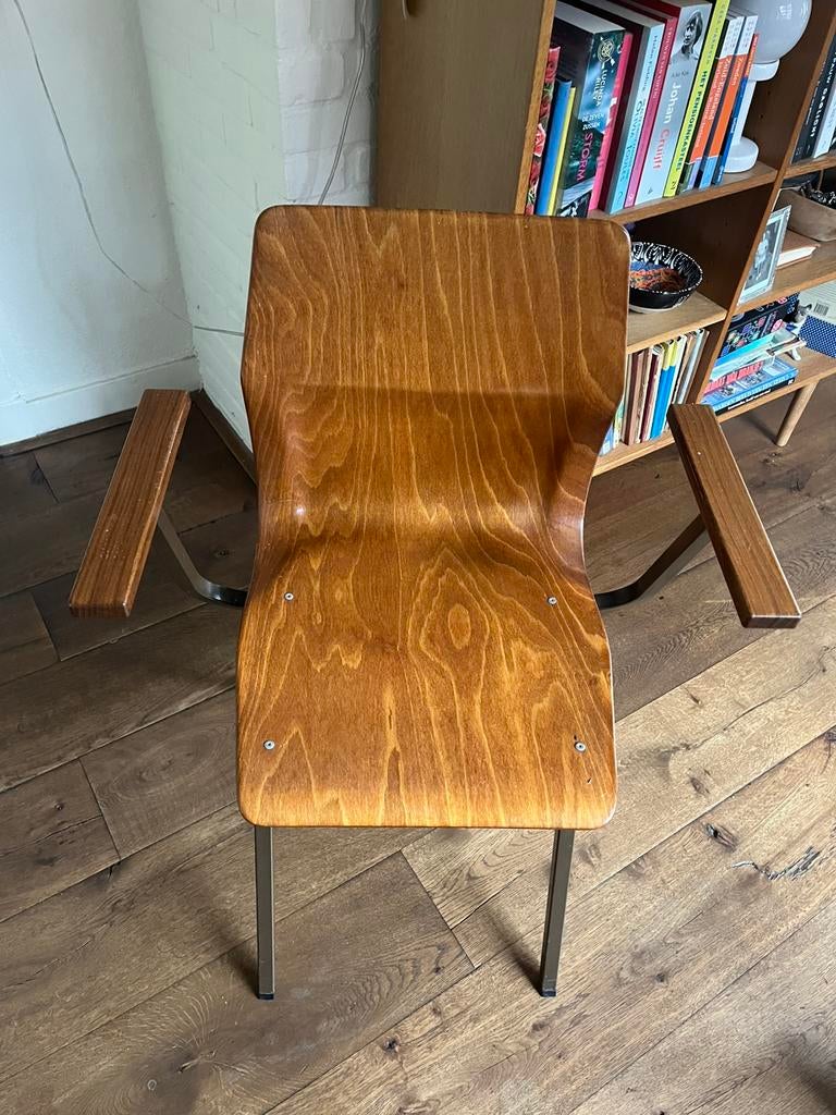 Vintage industriële schoolstoel. OBO EROMES, Huis en Inrichting, Stoelen, Ophalen, Overige materialen, Gebruikt, Bruin