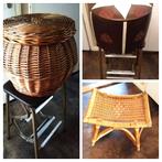 Retro grote rieten opbergmand naai poef krukje vintage, Ophalen
