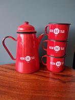 DOUWE EGBERTS & Lowlands emaille koffiekan+3mokken, Ophalen of Verzenden, Gebruikt, Overige materialen, Overige typen
