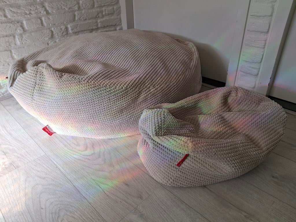 Loungepug zitzak met voetensteun grijs/taupe, Huis en Inrichting, Zitzakken, Ophalen, Zo goed als nieuw, Grijs