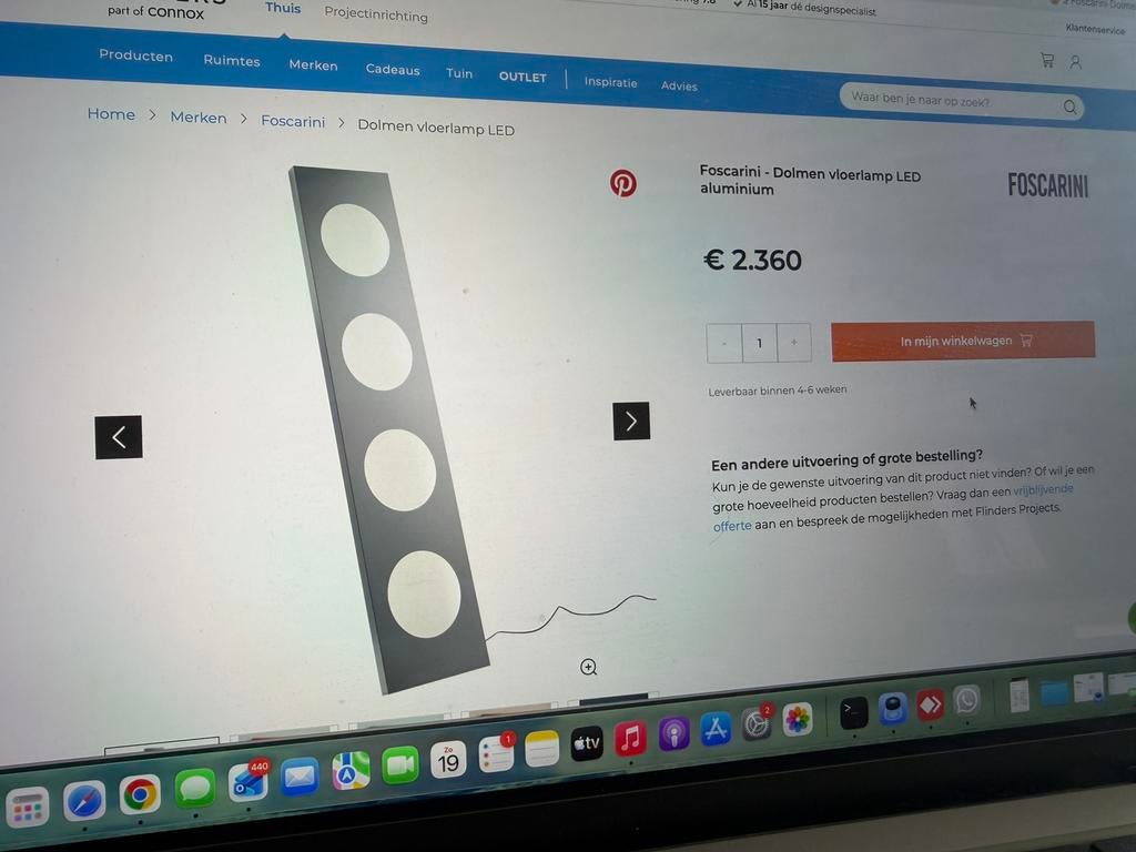 Foscarini Dolmen vloerlamp LED aluminium, Huis en Inrichting, Lampen | Vloerlampen, Ophalen of Verzenden, Nieuw, 150 tot 200 cm