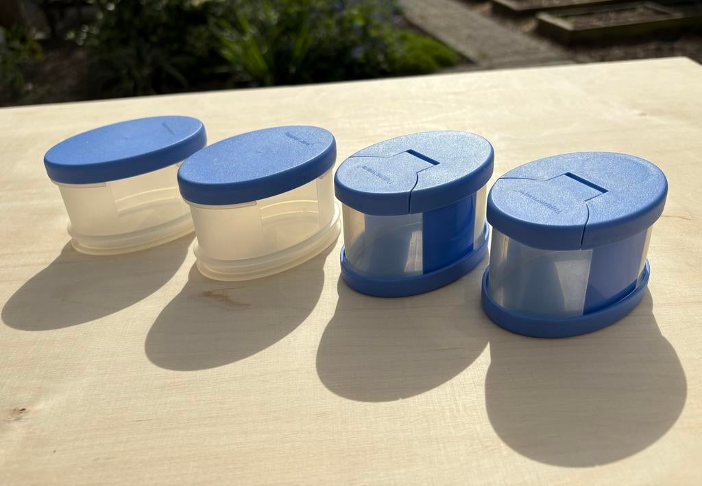 Set van 4 Tupperware kruidenpotjes - blauw/transparant, Huis en Inrichting, Keuken | Tupperware, Ophalen of Verzenden, Gebruikt