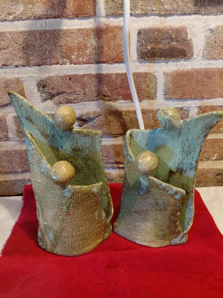 Unieke handgemaakte keramische engelen beeldjes (set van 2), Antiek en Kunst, Antiek | Keramiek en Aardewerk, Ophalen of Verzenden
