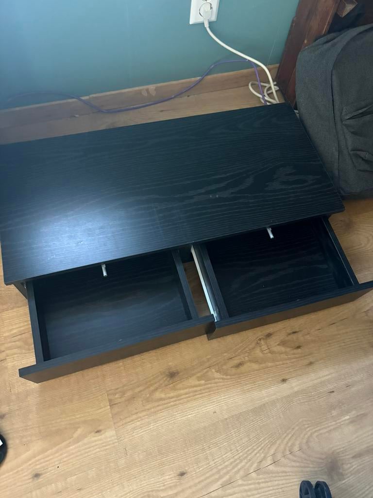 Bedlades met lade Zwart Eiken, Gebruikt, Eikenhout, Minder dan 100 cm, 25 tot 50 cm