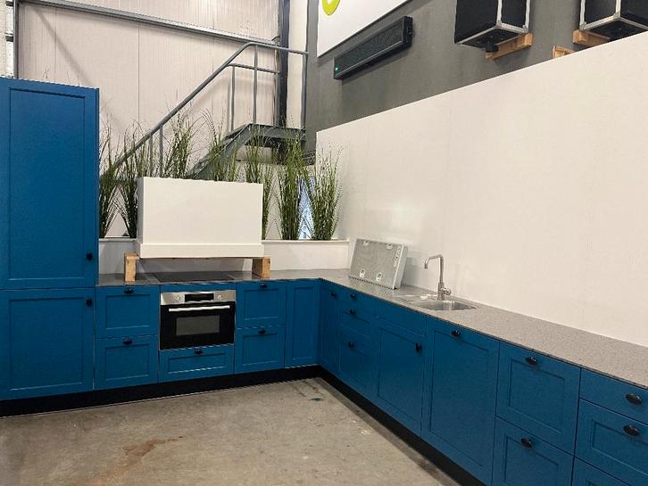 Landelijke blauwe hoekkeuken !! Volop keus keukens !!, Huis en Inrichting, Keuken | Complete keukens, Gebruikt, Hoekkeuken, Blauw