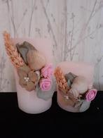 Nieuw setje stompkaarsen gedecoreerd met droogbloemen, Ophalen of Verzenden, Nieuw
