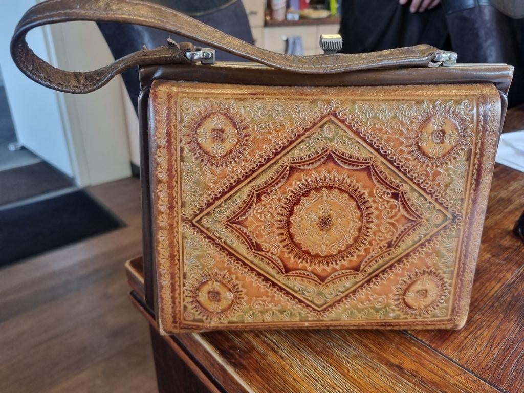 Vintage handtas met patroon, Ophalen of Verzenden