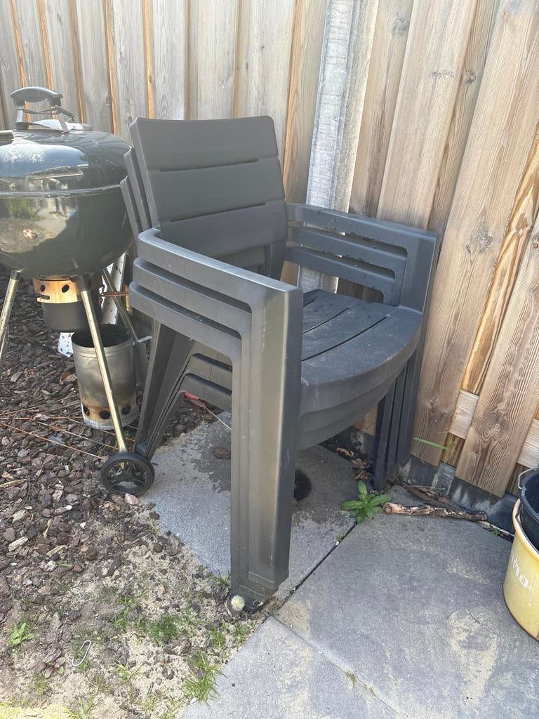 Zwarte kunststof tuinstoelen (stapelbaar), Ophalen, Gebruikt, Kunststof, Stapelbaar