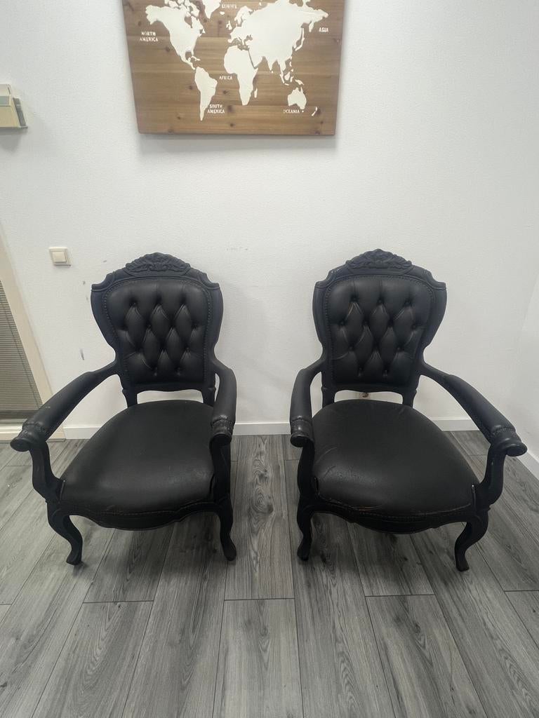 Twee zwarte fauteuils, Huis en Inrichting, Stoelen, Ophalen, Gebruikt, Twee, Zwart
