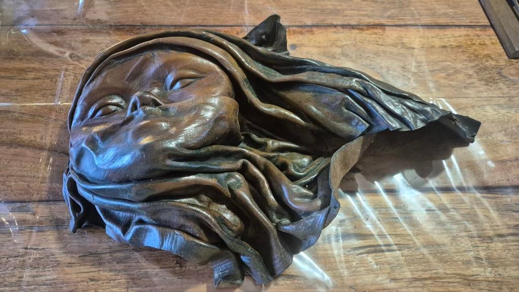 Leren gezicht van dame, 45 cm, Antiek en Kunst, Ophalen of Verzenden