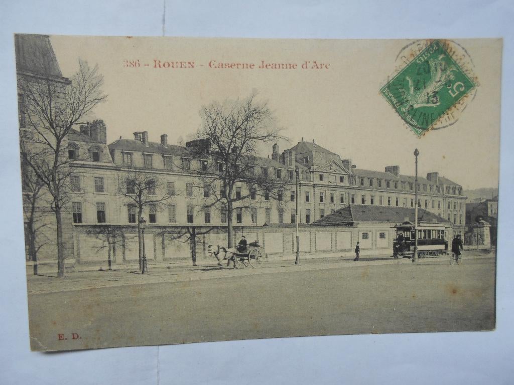 Rouen kazerne Jeanne d Arc paardenwagen tram in 1900 Rouen, Ophalen of Verzenden, Voor 1920, Gelopen, Frankrijk