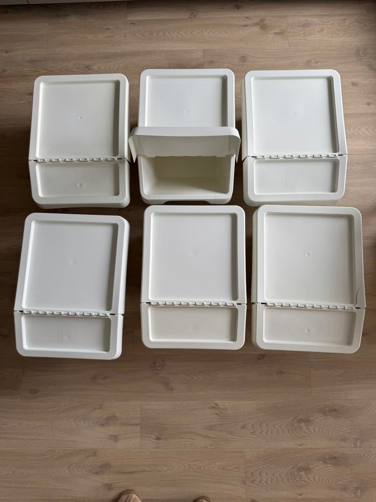 6 witte Sortera plastic bakken met deksel 37 liter IKEA, Ophalen, Zo goed als nieuw