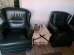 Klassieke Leren Fauteuils – Bruin & Groen, Ophalen, Klassiek, Zo goed als nieuw, 50 tot 75 cm